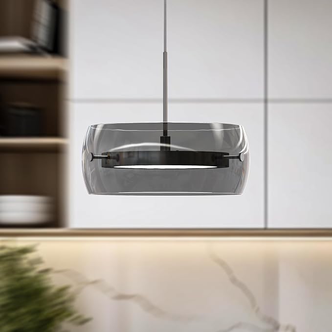 Modern Pendant Lights Kitchen Island, Dual-Sided LED 3-CCT Dimmable Smoked Glass Hanging Lighting Fixture, Adjustable Cable for Dining Room, Bar, Over Table, Sloped Ceiling Chrome Silver