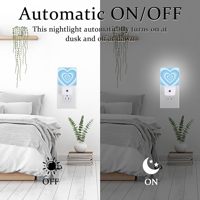 Blue Love Heart Night Light, Plug-into Wall Valentine Lover Nightlight Lamp with Dusk to Dawn Sensor, Led Lamp 0.5W Energy Efficient for Boys Girls Adults Home Decor