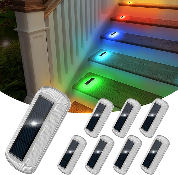 T-SUN Solar Deck Lights Outdoor Waterproof, Deck Lights Solar Powered, Driveway Marker Light for Fence Front Door, Step, Stair, Garden, Sidewalk, Pathway, Dock Porch, Backyard (Multicolor, 8 Packs)