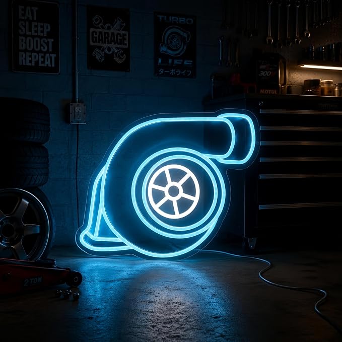 Turbo Neon Signs USB Powered, LED Garage Light for Man Cave Decor | Turbo LED Signs Wall Decor for Garages, Repair Shops, Workshops and Automotive Spaces