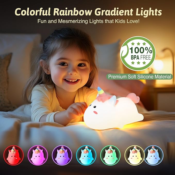 Dealswin Christmas Stocking Stuffers Girls Gifts, Cute Animal Silicone LED Night Light for Kids, Color-Changing Touch Lamp, Bedside & Nursery Night Lamp for Toddlers Baby Room Decor, Birthday Gift