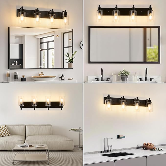 4-Light Bathroom Light Fixtures Modern Black Vanity Lights for Bathroom Lighting Fixtures Over Mirror for Cabinet Mirror Bedroom Hallway