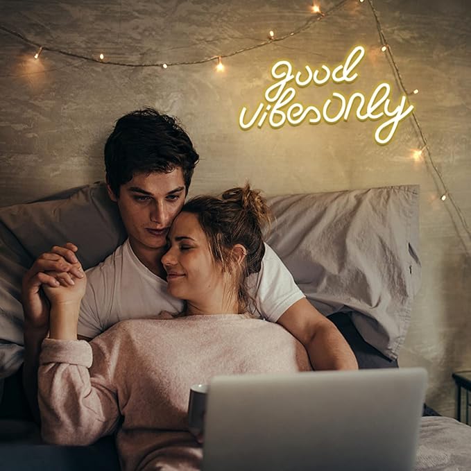 JFLLamp Good Vibes Only Neon Signs for Wall Decor Neon Lights Led Signs Suitable for Living Beer Bar Game Room Hotel Birthday Party Restaurant Christmas Unique Gift for Lover, 16.5*10 Inch(Warm White)
