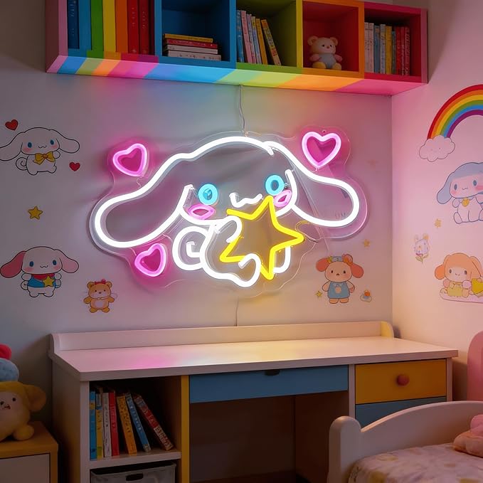 Cinnamoroll Neon Sign for Room Decor, USB Powered LED Lights with Dimmable, Japanese Cartoon Dog Neon Signs, Cute Night Light Gifts for Children (15"L x 9.61"W)