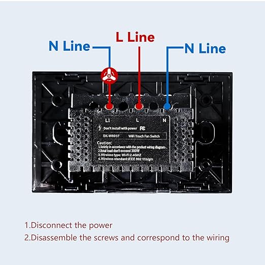 Smart Fan Switch Single Gang 2.4GHz Wi-Fi Touch Switch, Neutral Wire Required,Work with Smart Life/Tuya App and Alexa,Tempered Glass Panel,Black