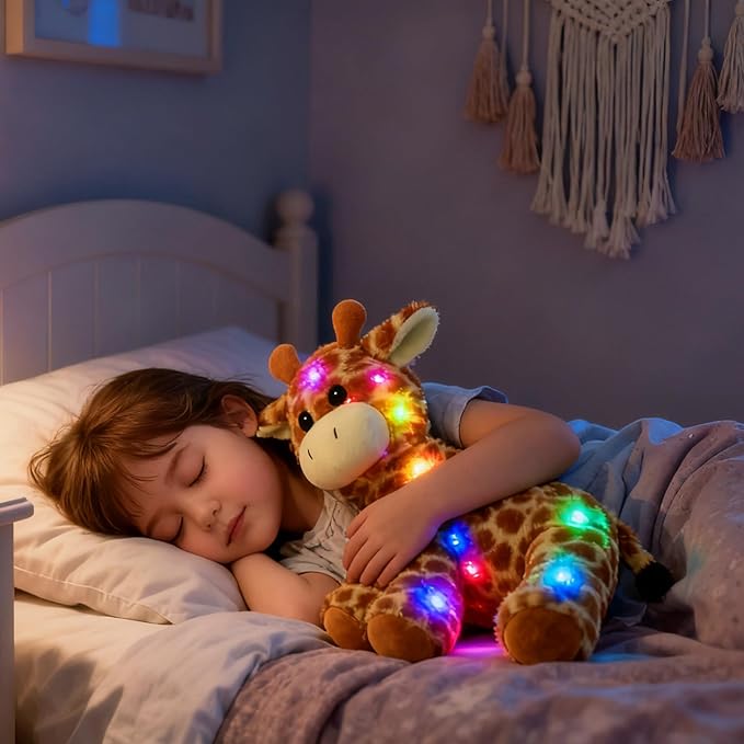 Hopearl Lighting Up Giraffe Stuffed Animal Floppy LED Plush Toy Night Lights Glow Pillow Birthday Festival for Kids Toddlers Boys Girls, Orange, 11''