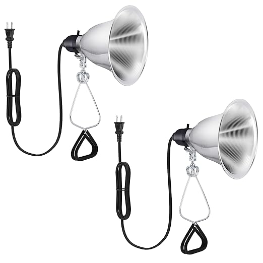 Healsmart 5.5" Clamp Light Socket, 60-Watt Maximum with 6 Feet 18/2 SPT-2 Cord, Aluminum Reflector E26 (no Bulb Included), for Reptiles and Plants Growing, 2-Pack