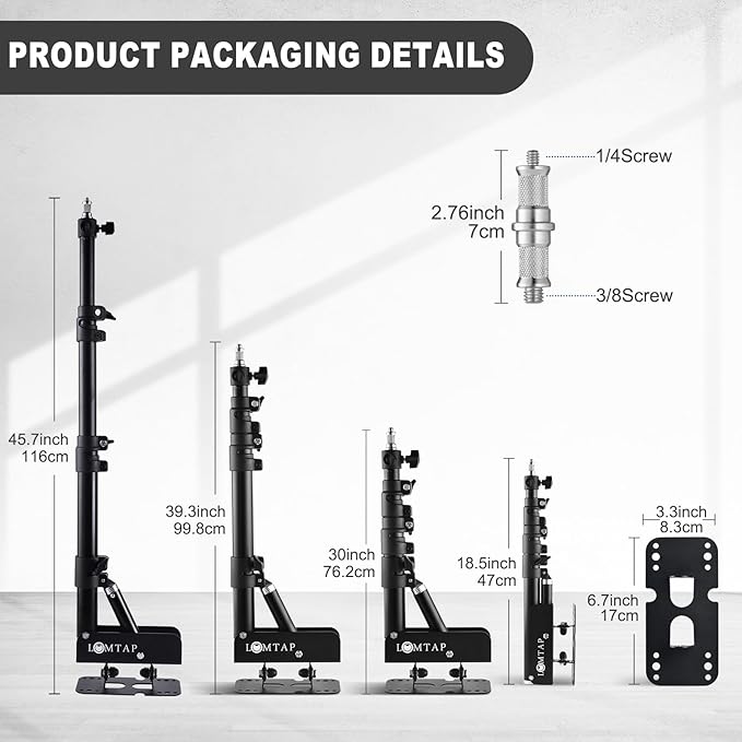 LOMTAP Ring Light Wall Mount Adjustable 45.7" Boom Arm Stand for Photography Lighting Studio, Camera Triangle Wall Mount, Sturdy Alloy Support for Salon, Tatto Light, Barber Shop, Strobe
