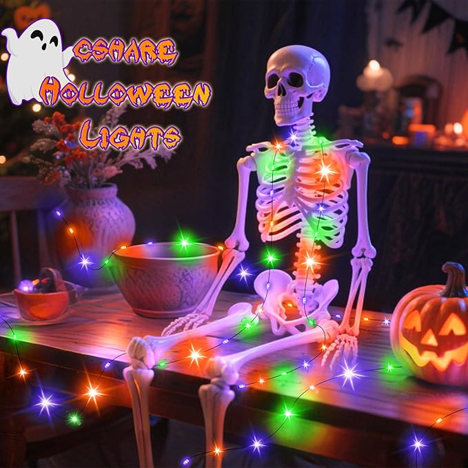 Orange Purple Green Fairy Lights Battry Operated with Timer, Halloween String Lights for Outside 16.4ft 50LED Indoor Outdoor Halloween Decorations Garland Party Patio Garden Yard 2 Packs