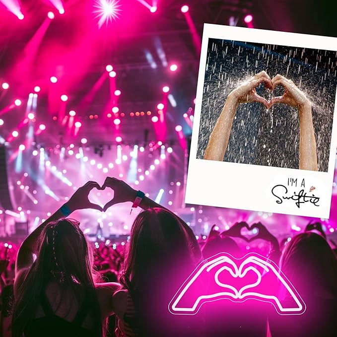 Heart Hands Neon Sign, Pink Room Decor, 15.75 inches Dimmable USB Powered Led Wall Art Decor, Music Merch Gifts for Girls Boys, Fans, Music Lover, Party, Christmas, Birthday(Pink)