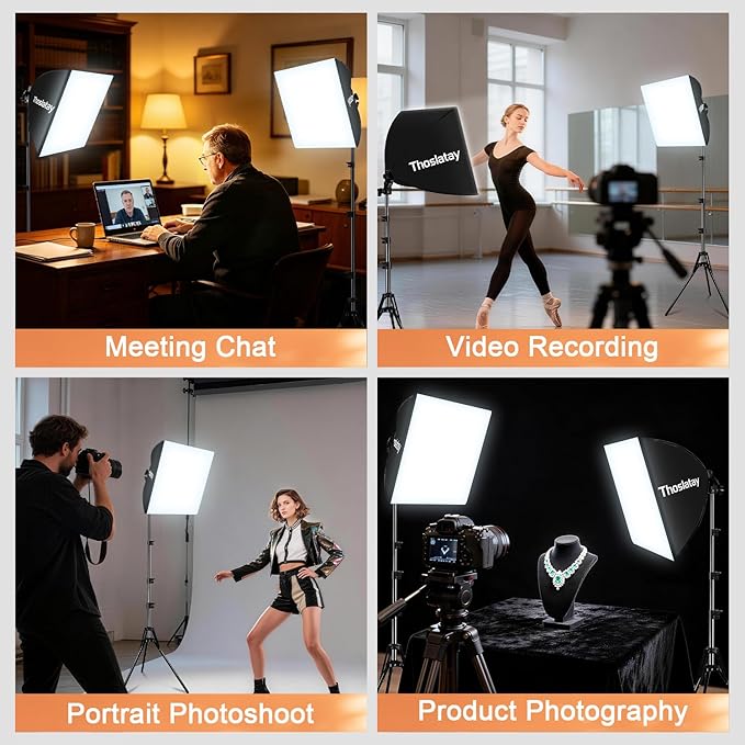 Softbox Lighting Kit 2pack,Thoslatay16x16in Soft Box Upgrade 85W 2700-6400K 100-240V LED Bulbs Professional Photography Lighting Kit, Photo Studio Lights for Photoshoot/Video Recording/Live Streaming