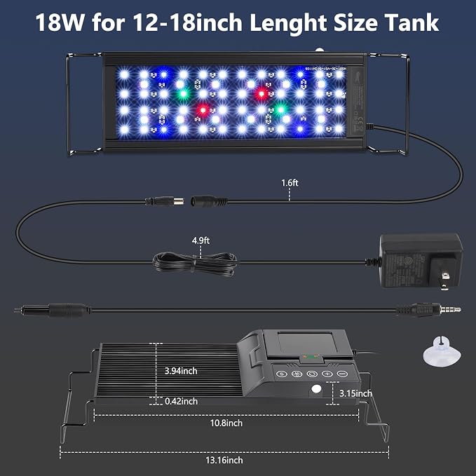 hygger 18W Smart Aquarium LED Light with Water Monitor for 12-18 Inch Tanks | Auto Lift-Up TFT LCD Screen, Temperature Monitor, Water Quality Monitoring, Full Spectrum Lighting, Intelligent Control