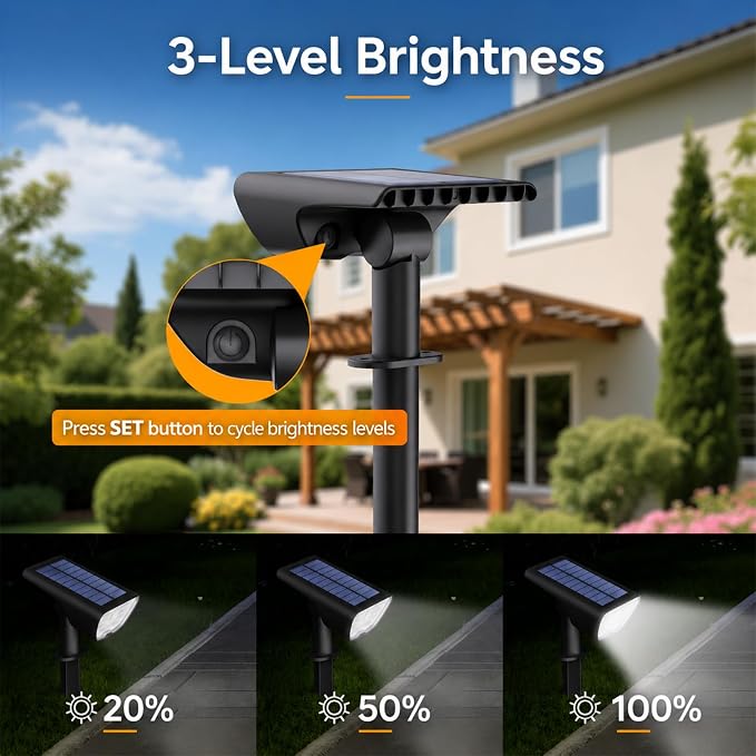 RUIKORING 73 LED Solar Spot Lights Outdoor Waterproof 4 Pack, Cool White | Landscape Spotlights with 3 Brightness Modes, Dusk to Dawn Auto On/Off, 2-in-1 Lights for Yard, Garden, Trees & Pathway