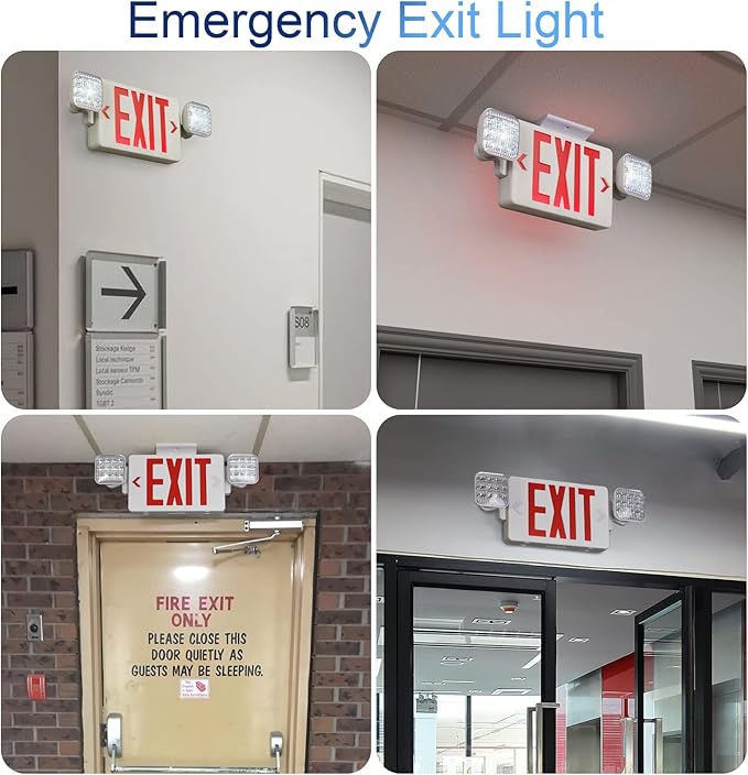 GZRUIYANG Red Exit Sign with Emergency Lights Red, LED Emergency Exit Light with Battery Backup, UL 924 Certified, AC 120/277V, Commercial Emergency Lights Combo for Business - 6 Pack