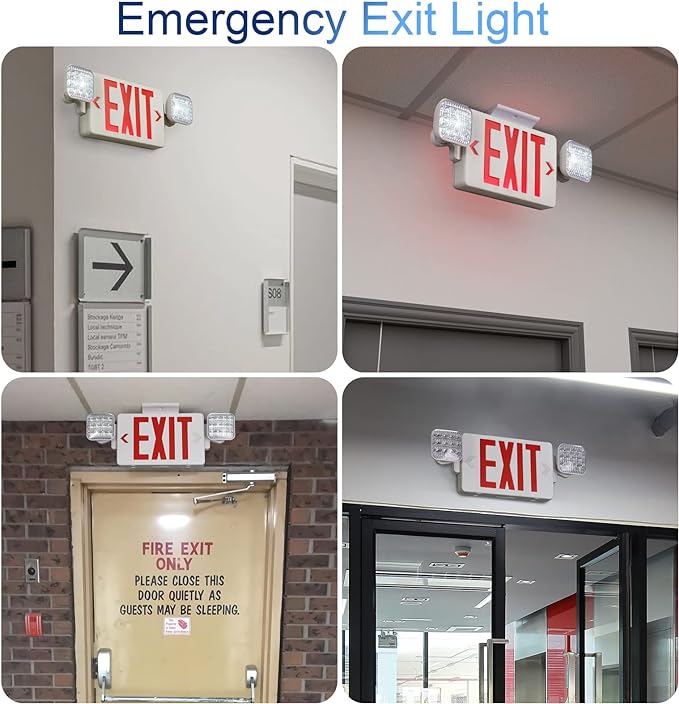 GZRUIYANG Exit Sign with Emergency Lights Red, LED Emergency Exit Light with Battery Backup, UL 924 Certified, AC 120V, Commercial Emergency Lights Combo with Plug, Red