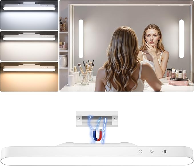 1 Pack Wireless Rechargeable Makeup Light Bar for Mirror | Vanity Lights, 3 Color & Dimming, Bathroom Magnetic Stick on Mirror Light, Gift for Women, Touch Control