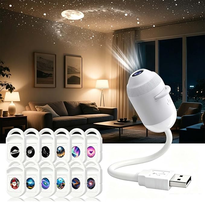 2-in-1 Galaxy Projector Night Light, Smart Dynamic 5D Holographic Night Light Projector, 360° Rotating Plug and Play Star Projector,Mini Galaxy Projector for Bedroom Ceiling Wall Room Decor (12 Films)