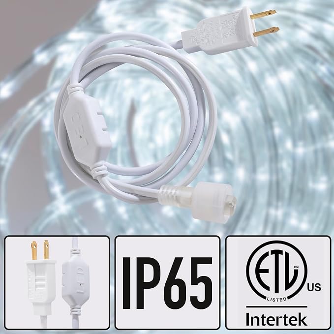 50ft White Rope Lights,Connectable for Indoor & Outdoor,110V Transparent Flexible Tube Lights,Waterproof LED Rope Lighting for Outside,Deck,Patio,Pool,Camping,Bedroom Decor,Landscape Lighting