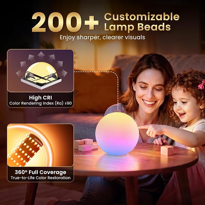 LOFTEK Smart Night Light, Color Changing LED Ball Lamp with APP &Music Sync | 16 Million Colors, 220 Scene Modes, Rechargeable, Time Setting, Corded Electric, RGB Ball Mood Lighting for Living Room