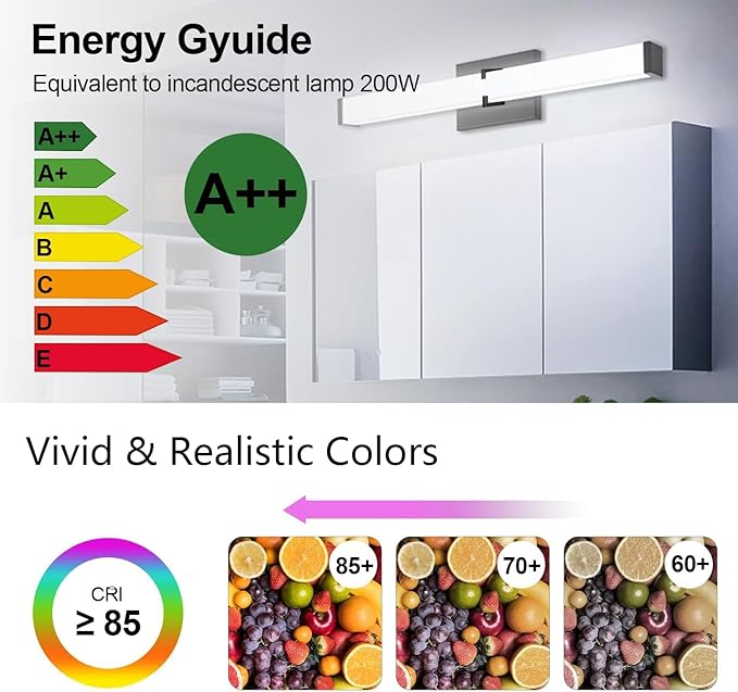 LED Bathroom Vanity Light Cool White 5000K Black Modern Matte Bathroom Lighting Fixtures; 16 Inch IP44 20W Equivalent to Incandescent 200W for Over Mirror Vanity Light - ETL Listed (1 Pack)