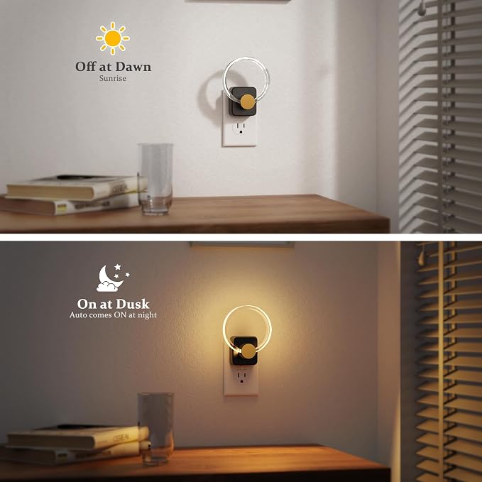 JandCase Night Light, Color Changing Night Lights Plug into Wall, 1 Pack | RGB Nightlight with Light Sensor, 180° Rotatable Plug in Nightlights, Dimmable Ring Acrylic Night Light for Kids Gift Hallway