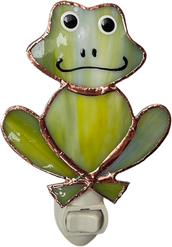 Gift Essentials Green Frog Plug in Night Light - Stained Glass Nightlight with On/Off Rocker Switch - Includes One 4 Watt Replaceable Incandescent Warm Glow Bulb