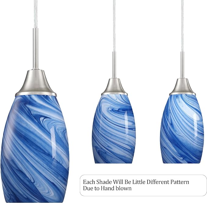 Viinew Mini Glass Pendant Light,1-Pack Blue Marble Glass Pendant Lights | Dark Blue Marble Art Glass Hanging Light,4.72" Handblown Oval Shade Adjustable Cord Ceiling Light for Kitchen
