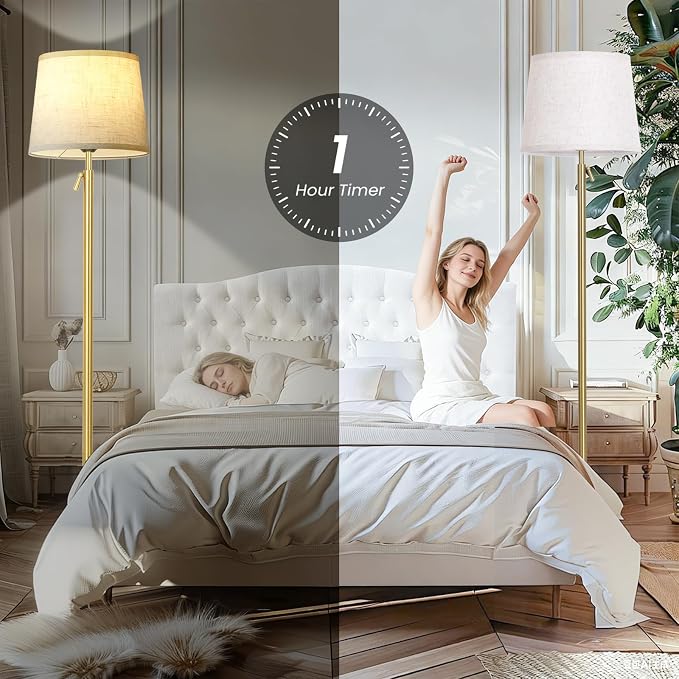 Floor Lamp Height Adjustable with Remote Control for Living Room Gold | Height adjustable 55" to 67" Gold Standing lamp Bright Dimmable 12W Bulb with Remote for living room bedroom corner