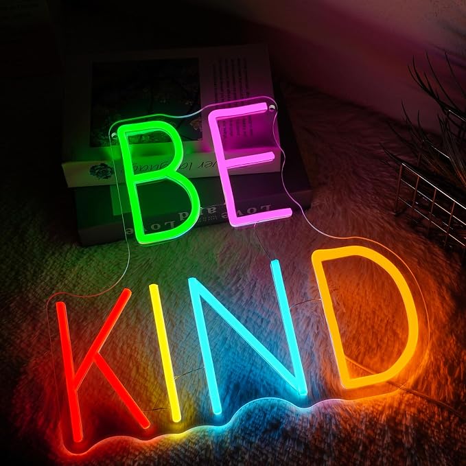Be Kind Neon Sign Dimmable Kindness Neon Light Sign for Wall Decor Inspirational Letters Led Signs for Bedroom Kids Room Reading Corner Library Classroom Club Decor Gifts 12.6" x 13.7"