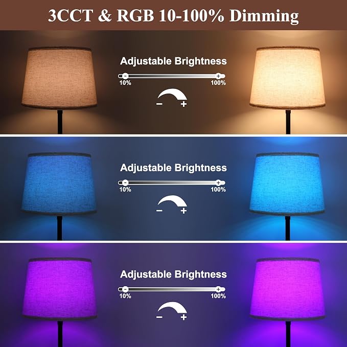 Ascher 2000LM Super Bright Floor Lamp, 18W LED Standing Lamp with 3000K-6000K & 7 RGB Colors, Remote & Foot Control, Dimmable Tall Lamp for Living Room Bedroom Office (Beige Flaxen Shade)