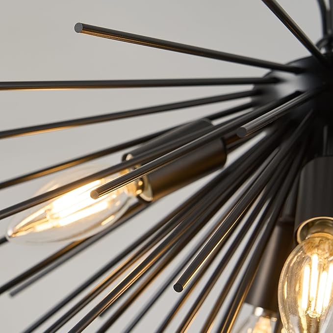 Black Sputnik Ceiling Light Fixture 6-Light Starburst Chandelier Ceiling Light Mid-Century Modern Satellite Chandelier Solid Metal Urchin Chandeliers for Entry Dining Room Kitchen Sink