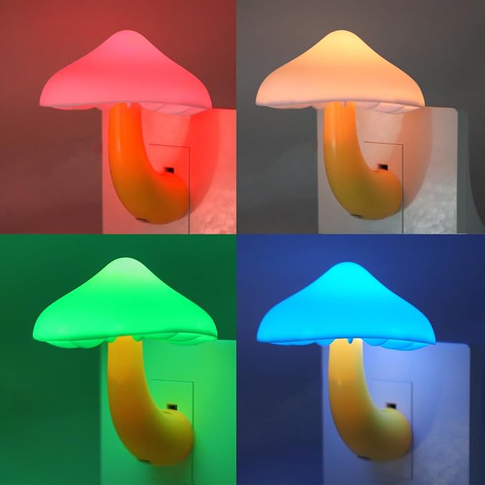 4 Pack LED Mushroom Night Light Plug in Lamp,Light Sensor | Color Change Dusk to Dawn Sensor,Night Lights Plug into Wall,NightLight for Adults Kids Bedroom Bathroom Hallway Kitchen