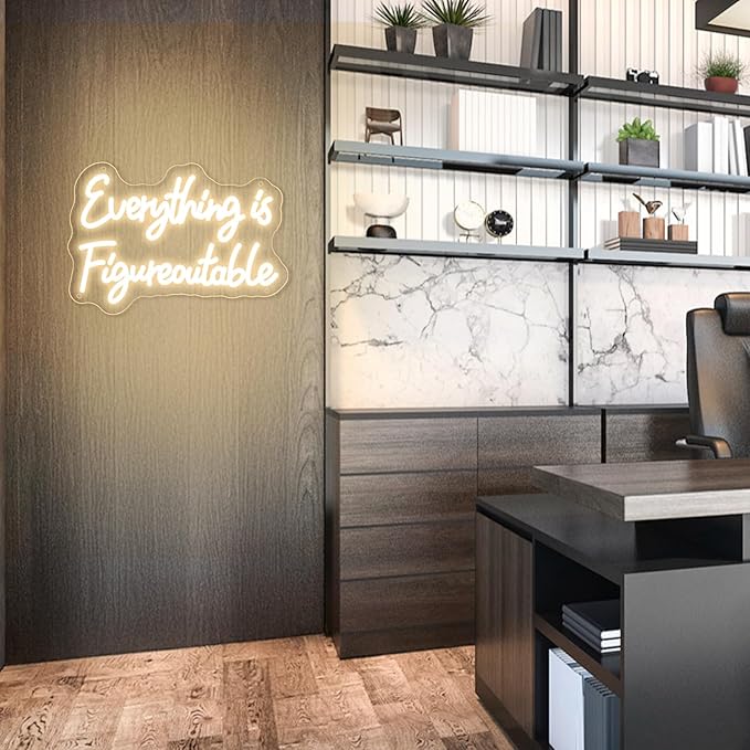 Everything is Figureoutable Neon Sign Dimmable Led Neon Lights for Wall Decor USB Inspirational Word Neon Light Up Signs for Office Bedroom Home Bar Study Room Wedding Birthday Party Teens Girls Gifts