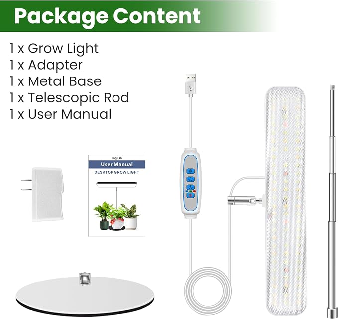 Aumtrly Plant Lights for Indoor Growing, 26 Inch White Grow Light with Base | 6/12/16H Auto Timer, 5 Brightness Levels, Full Spectrum LED for Seedlings & Plants, PC Cover, Adjustable Angle and Height