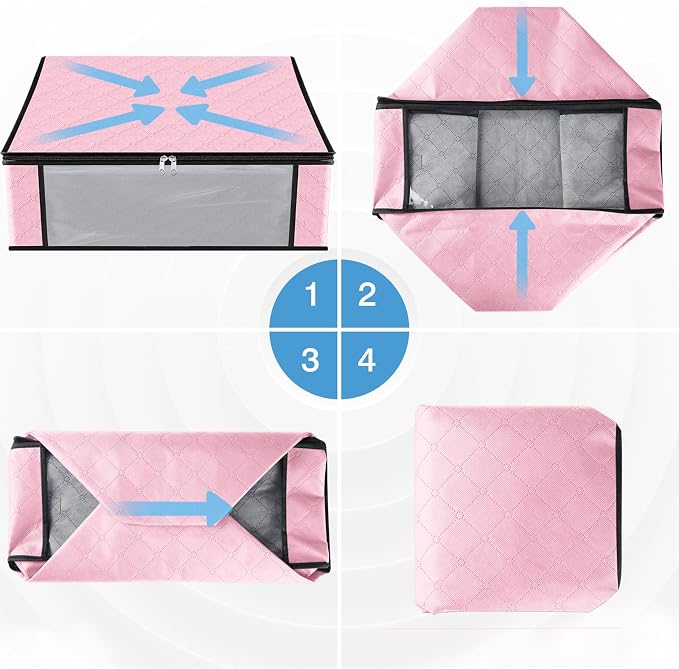 HomeHacks 10-Pack Clothes Organizer Storage Bags, 35L Storage Bins, Pink | Foldable Storage Box Container with Zippers, Clear Window, Reinforced Handles for Closet, Dorm, Pillows, Bedding, Sweater