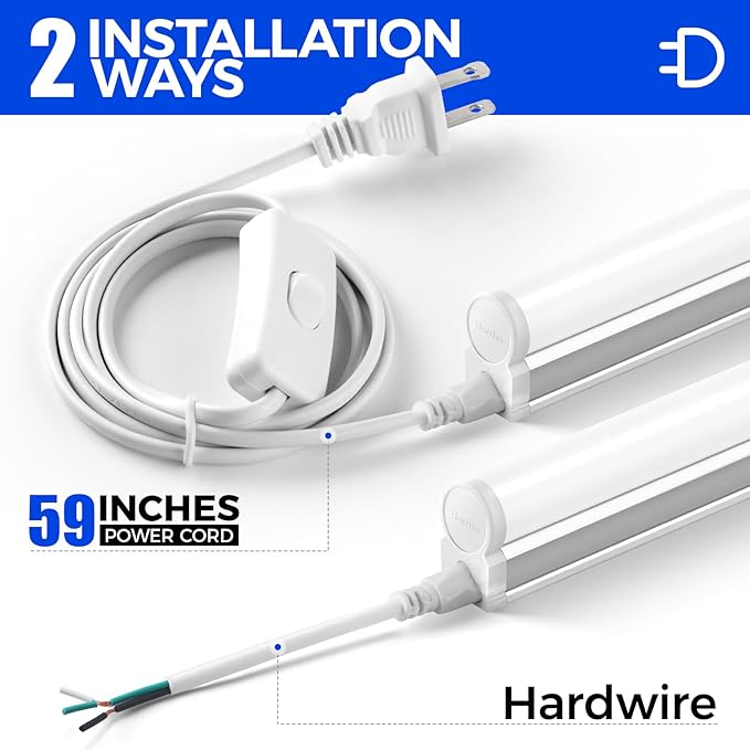 Barrina (8 Pack T5 LED Shop Light, 4FT, 2200lm, 5000K, 20W, Utility Shop Light, Ceiling and Commercial Bay Lights, ETL Listed, with Built-in ON/Off Switch