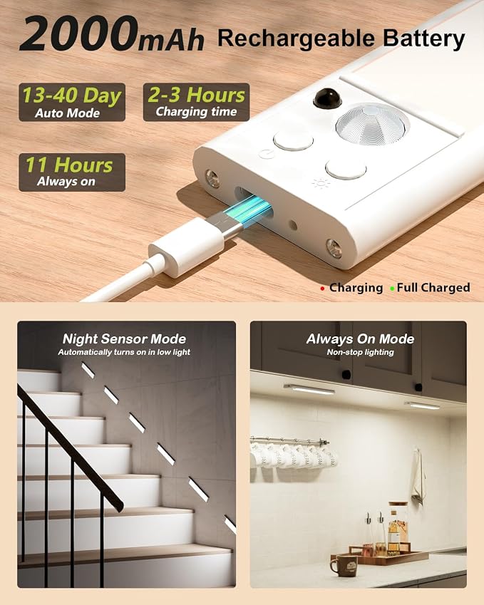 80-LED Motion Sensor Light Indoor with Remote, 12 inch Under Cabinet Lighting Wireless, Timer & Dimmable Under Cabinet Lights, Under Counter Lights for Kitchen, Stairs, Hallway, 3 Color, 2Pack