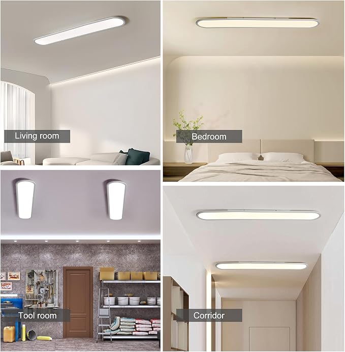 55-Inch Dimmable LED Linear Ceiling Light, 60W Low Profile | Ultra-Thin 1.38-Inch White Fixture with Remote, 3000K-6000K, 10%-100% Brightness for Kitchen, Hallway, Closet and Laundry