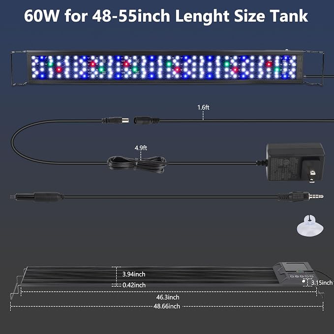 hygger 60W Smart Aquarium LED Light with Water Monitor for 48-55 Inch Tanks | Auto Lift-Up TFT LCD Screen, Temperature Monitor, Water Quality Monitoring, Full Spectrum Lighting, Intelligent Control