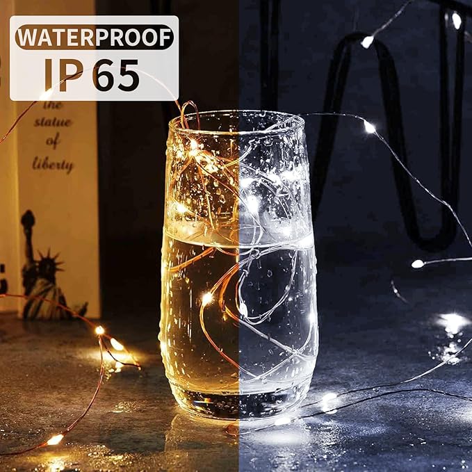 24 Pack Fairy Lights 7Ft 20 LED Twinkle String Lights 3 Modes Battery Operated Waterproof Firefly Starry for Mason Jar Party Wedding Christmas Valentines Day Table Centerpieces,Warm White + White