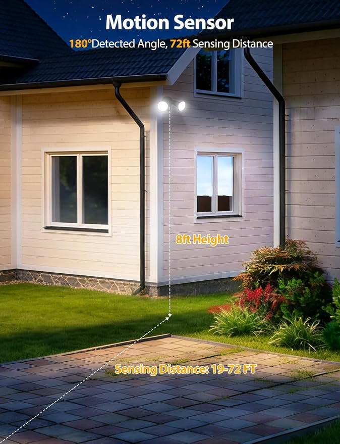 Onforu 2 Pack Motion Sensor Outdoor Lights, Dusk to Dawn Flood Light Fixture, Adjustable Dual PAR38 Heads, Hardwired Floodlight, E26 Base, 300W Max for Garage, Driveway, Yard, Porch, Black
