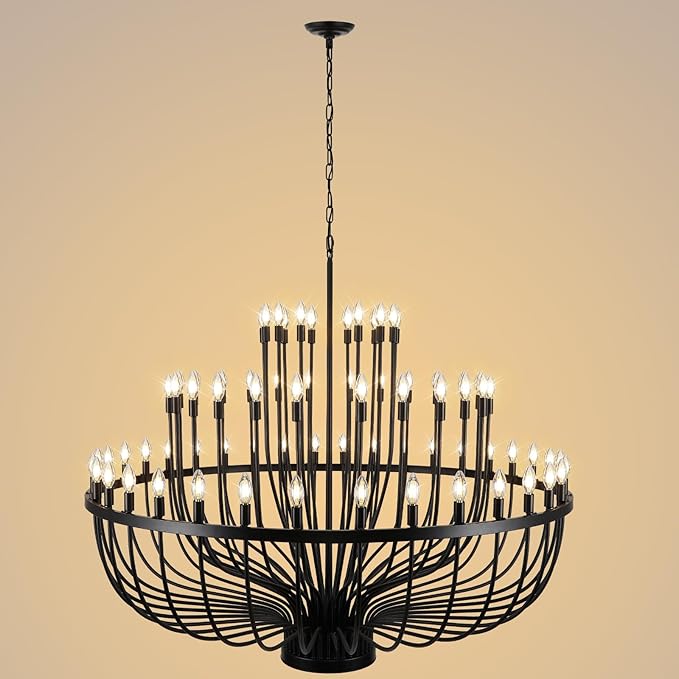 Extra Large Chandeliers for High Ceilings, Black Wagon Wheel Chandelier 72 Light 60In, Farmhouse Large Foyer Chandelier 3-Tier for Foye Entryway Staircase Living Dining Room