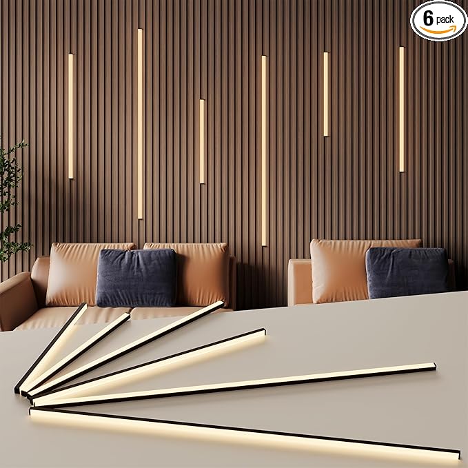 Slat Wall Lights for Wood Panel-6PCS LED Recessed Lighting Kit | White Light Cover Adhesive Black LED Light for Wood Slat Wall Panels,Dimmable& Touch 3000K Led Strip Lights