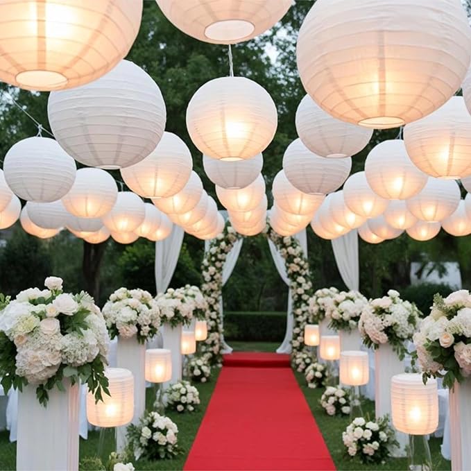 Chinese Paper Lanterns - Pack of 10, 12-Inch White Hanging Lights for Birthday Party Decorations, Ceiling Decor, Rainbow Classroom, Wedding, and Home Party