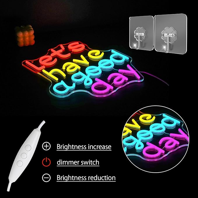 Lets Have A Good Day Neon Sign for Wall Decor, USB Powered Colorful Letters Neon Light, Motivation LED Light Up Sign for Bar Cafe Restaurant Office Living Room Parties