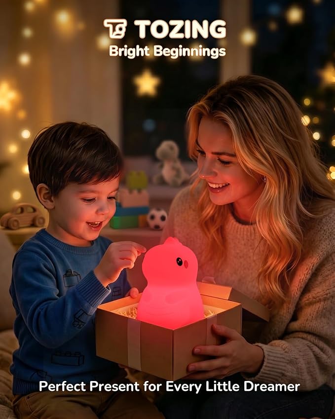 Night Light for Kids, LED Dinosaurs Squishy Animal Lamp for Baby, Soft Silicone Dimmable Touch Light with Timer, Battery Rechargeable Nightlight Boys Gifts Cute Room Decor 4.80 x 4.80 x 6.10 in