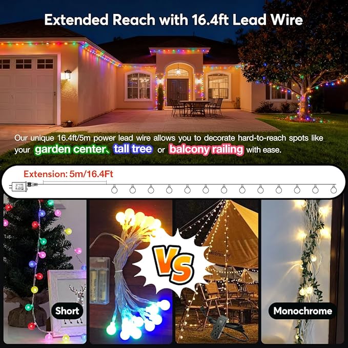 RaThun 116ft Color Changing String Lights, 200 LED Multicolor & Warm White Crystal Globe Lights with Remote, 11 Modes, IP44 Waterproof, Plug in Fairy Lights for Indoor Outdoor Christmas Party Garden