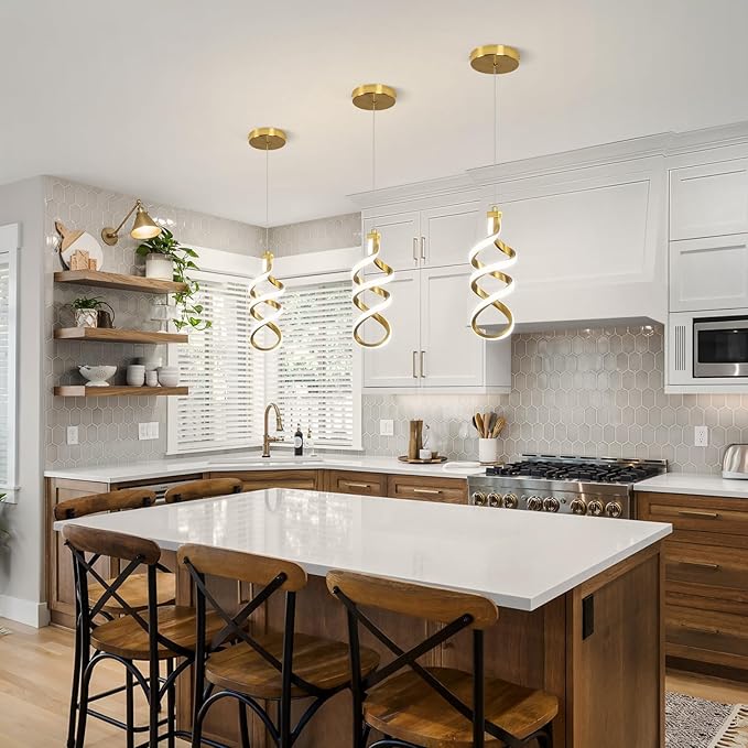 3 Packs Pendant Light, 15W Spiral Led Pendant Light, 4500K Modern Pendant Lights Kitchen Island, Adjustable Height Pendant Light for Dining Room Bedroom Kitchen Island Cafe