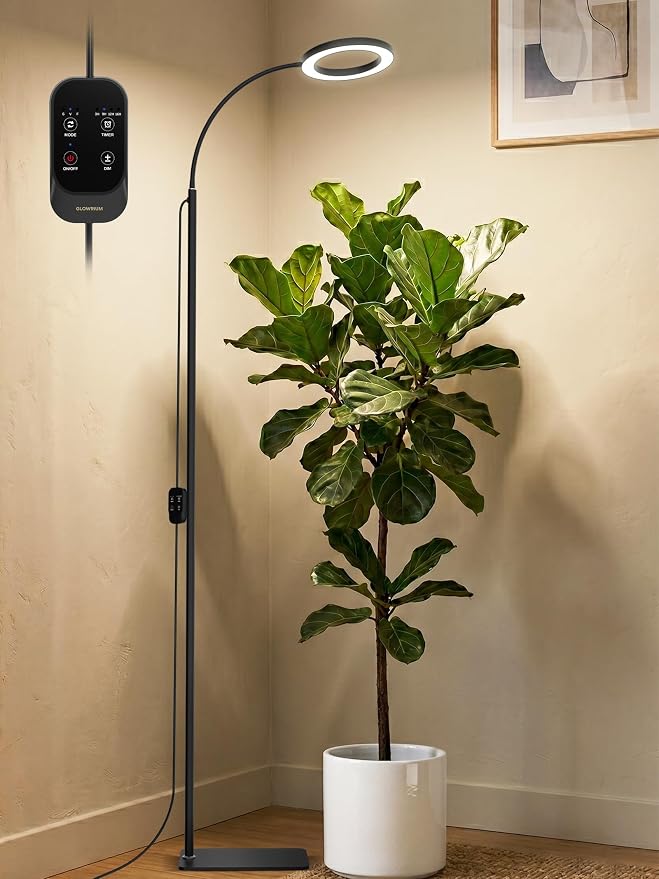 24W Grow Lights for Indoor Plants, Full Spectrum LED Plant Light With Stand | Dimmable, 3 Lighting Modes, 23"-79" Adjustable Height, Plant Growing Lamp with 3/9/12/16H Timer, Black Single Head Floor Lamp