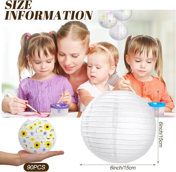 Treela 90 Pack White Chinese Japanese Paper Lanterns Decorative Hanging Ball Paper Lantern Lamps for Wedding Birthday Party Baby Shower Home Decorations(6 Inch)